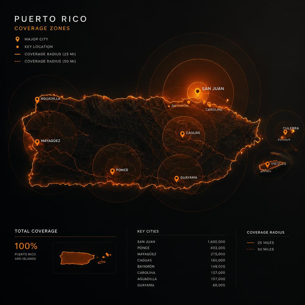 Mapa de las zonas de cobertura de Safeguard en Puerto Rico